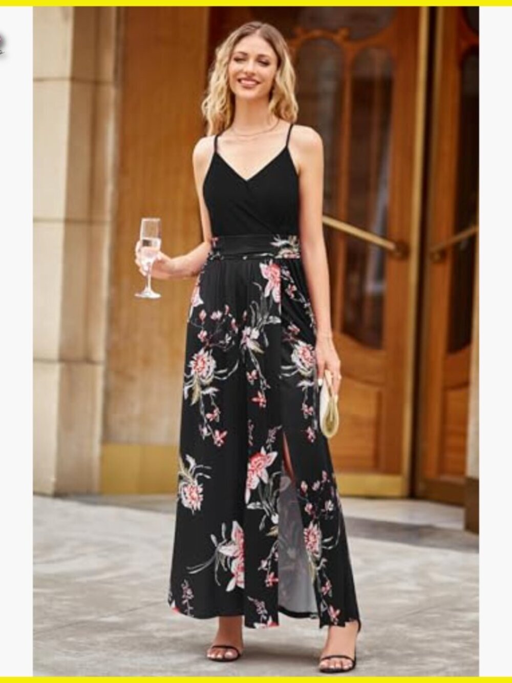 Floral Maxi Dress V Neck Split Flowy Boho Summer Casual Wedding Guest - Picture 6 of 7
